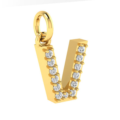 V alphabet  moissanite charm