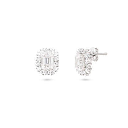 Emerald Cut Moissanite Halo Studs
