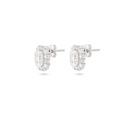 Emerald Cut Moissanite Halo Studs