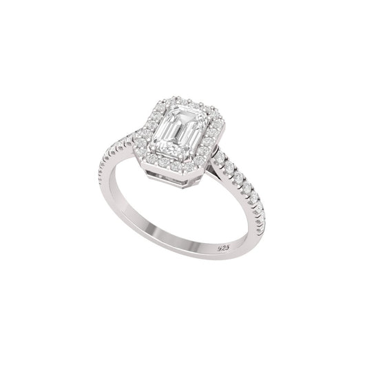 Emerald Moissanite Halo Ring