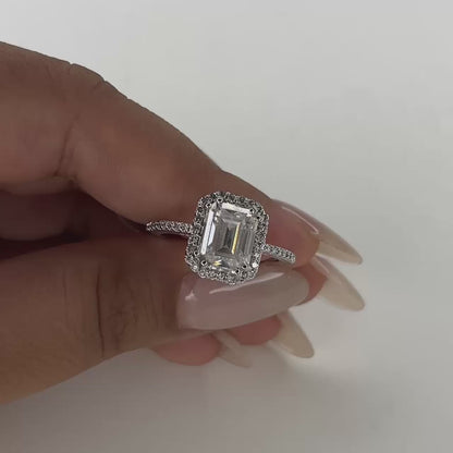 Emerald Moissanite Halo Ring