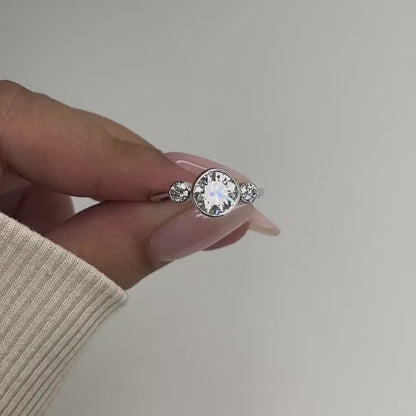 Three Stone Round Moissanite Ring